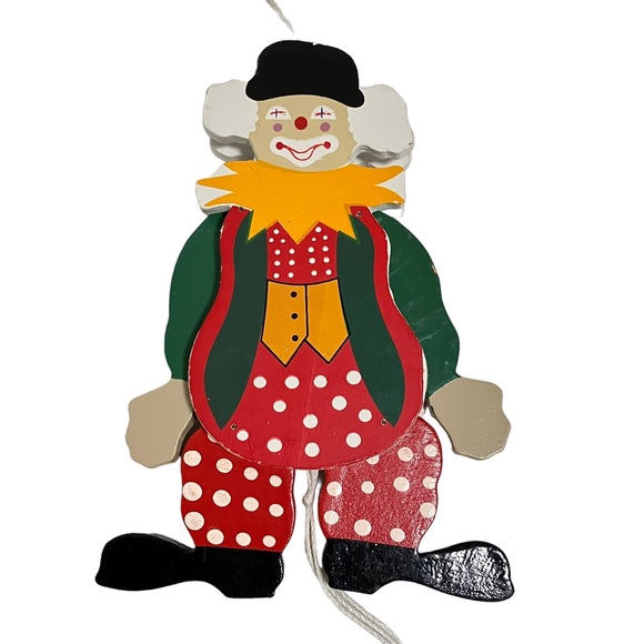 Vintage Wooden Clown Pull String Toy Christmas Ornament - Picture 3 of 4